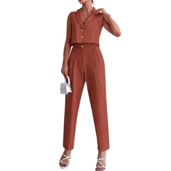 PrettyGarden Pant Blazer Vest Set Size XL Linen Blend High Waisted Wide Leg Chic - Picture 1 of 16